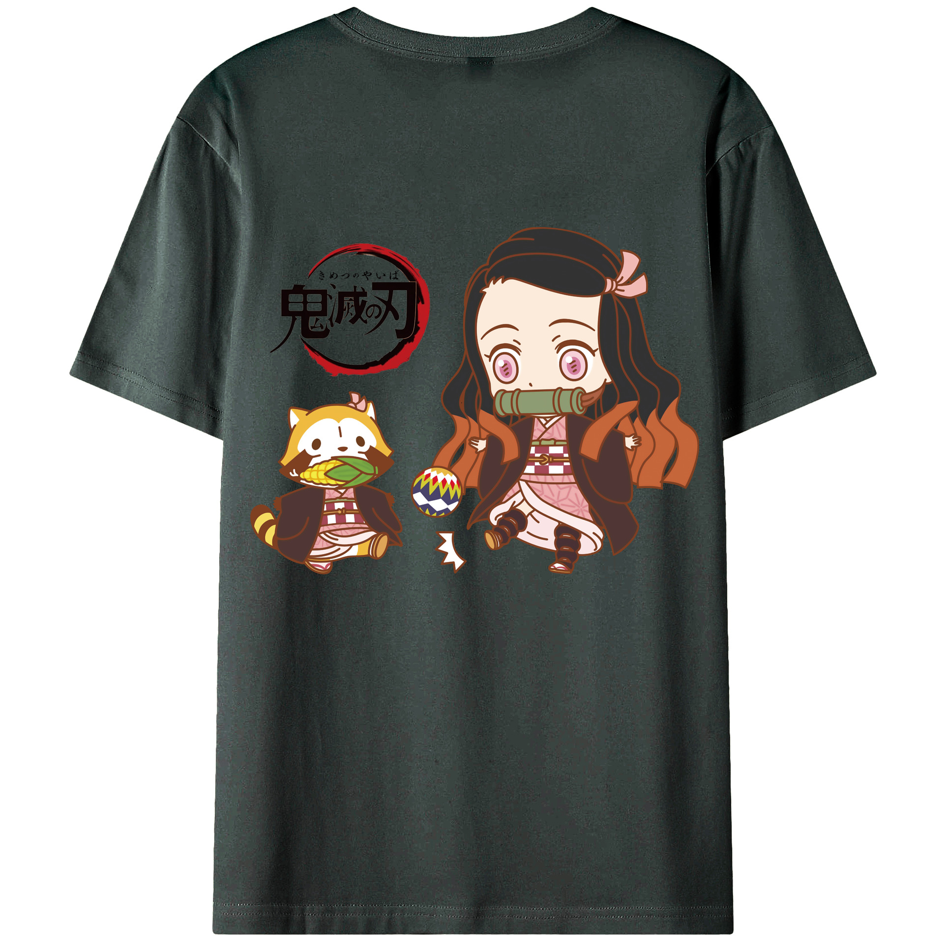 （画像用） 鬼滅の刃（きめつのやいば）竈門 禰󠄀豆子／かまど ねずこ Kamado Nezuko 綿100％ メンズ半袖Tシャツ（バックプリント） 通気性